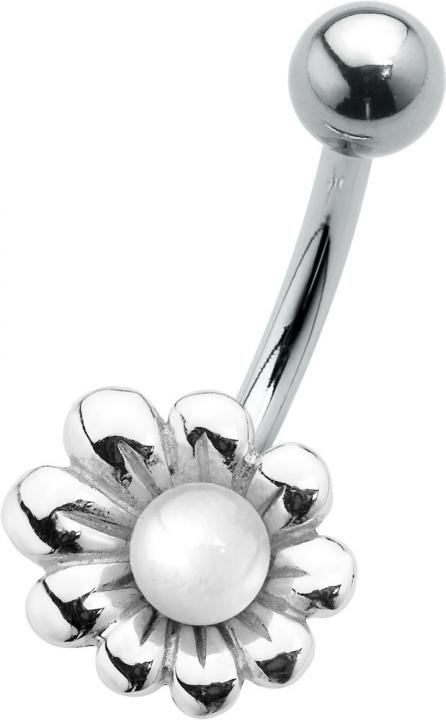 plb-04_kopie Bauchnabelpiercing Blume mit Perle Stahl Banane 10mm