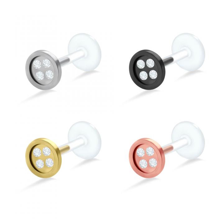 PTFE Tragus Labret Knopf silber schwarz goldfarbig roségoldfarbig