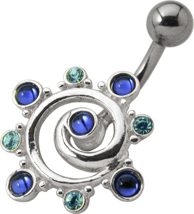 cc-19_kopie Bauchnabelpiercing Spirale mit Kristall Steinen und Cabochons