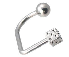 2558_4 Piercing Lip Hugger Lippenbügel mit Würfel Stabstärke: 1.2 bis 1.6mm