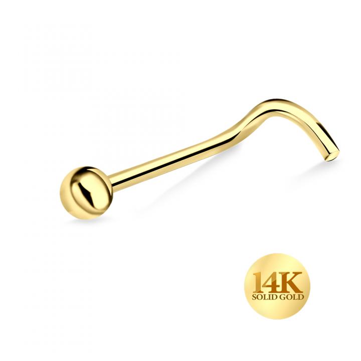 14karat Echtgold Nasenstecker Spirale Nasenpiercing Gelbgold 1.3mm-Kugel mit Geschenkbox