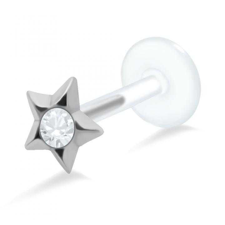 PTFE Tragus Labret Kristallstern silber schwarz goldfarbig roségoldfarbig