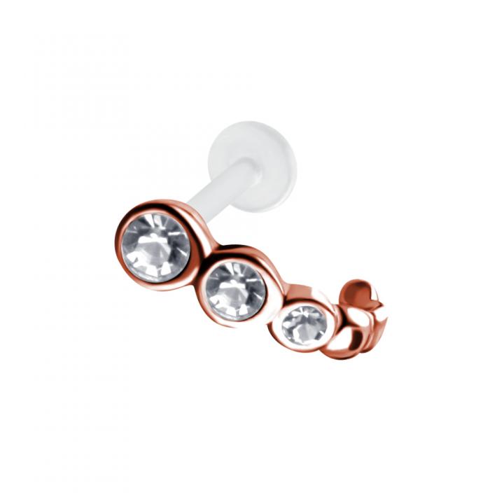 PTFE Tragus Labret drei Kristalle silber schwarz goldfarbig roségoldfarbig  1.2mm x 6mm