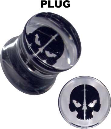 p3250_3 Ohr Piercing Plug Alien Totenkopf Hologramm Transparent Acryl