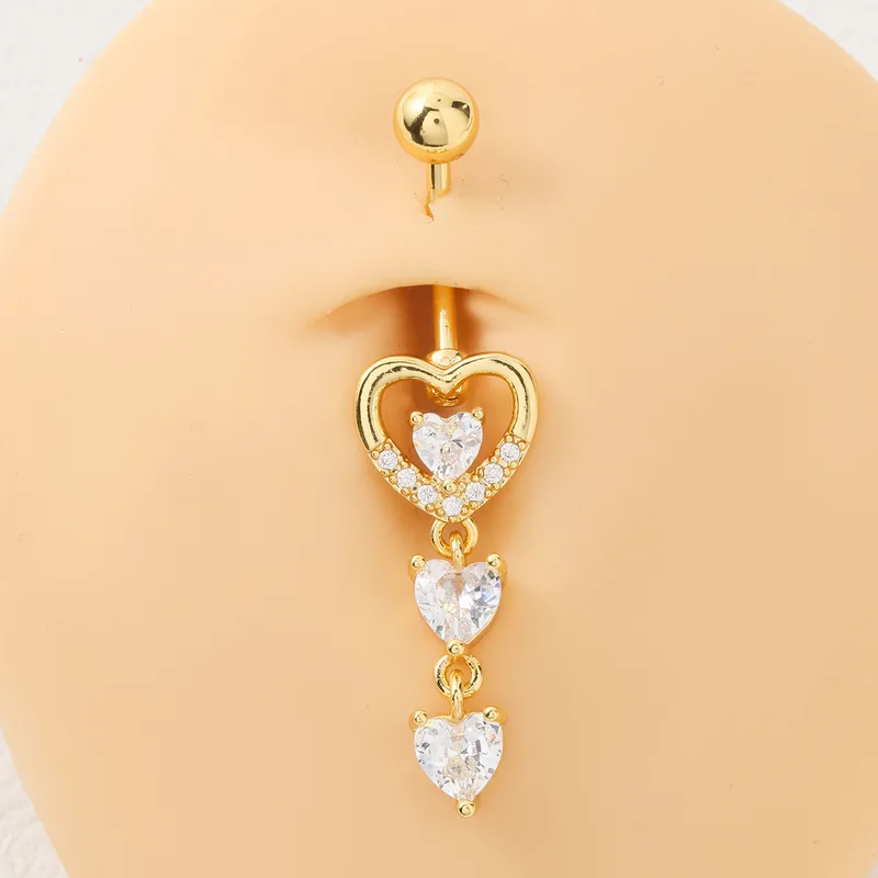 Bauchnabelpiercing Chirurgenstahl 316L goldfarbig mit Herz-Anhänger und Kristallen