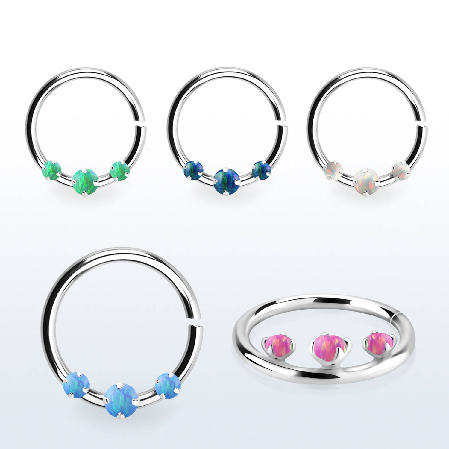 Septum Septumring 925er Sterling Silber mit drei synthetischen Opalen