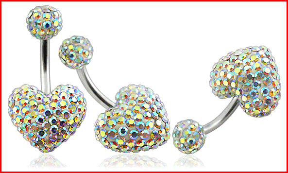 Bauchnabelpiercing Herz Regenbogen Multi Kristall Banane Stahl