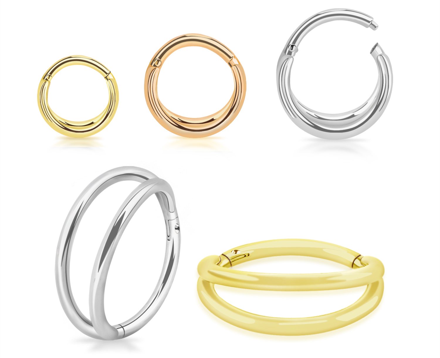 Segmentring Clicker aus 925er Silber Doppelbogen silberfarbig goldfarbig roségoldfarbig Segmentring Clicker aus 925er Silber Doppelbogen silberfarbig goldfarbig roségoldfarbig