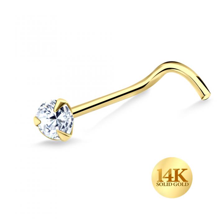 🦚 14karat Gold Nasenstecker Spirale Nasenpiercing Gelbgold 2mm-Kristall mit Geschenkbox 🦚 14karat Gold Nasenstecker Spirale Nasenpiercing Gelbgold 2mm-Kristall mit Geschenkbox
