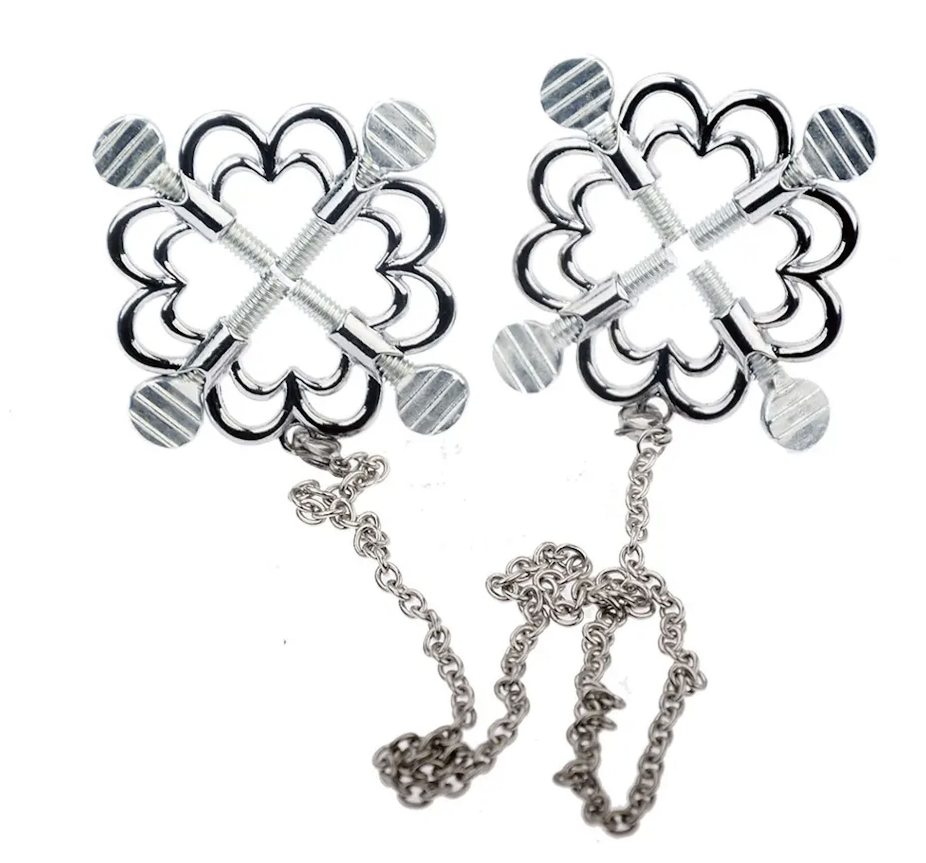 Zwei Brustwarzenklemmen Nipple Clamps florales Muster mit Verbindungskette