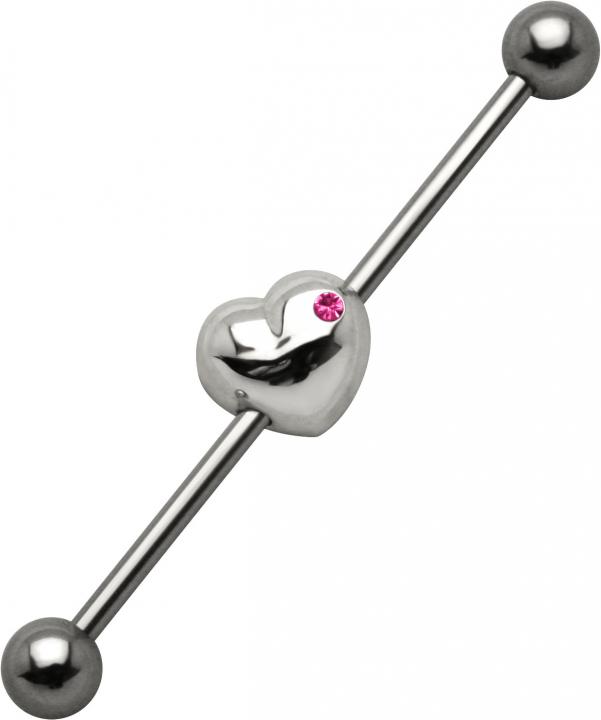 Industrial Piercing Herz Pink Stahl Barbell Ohr Schmuck mit Motiv