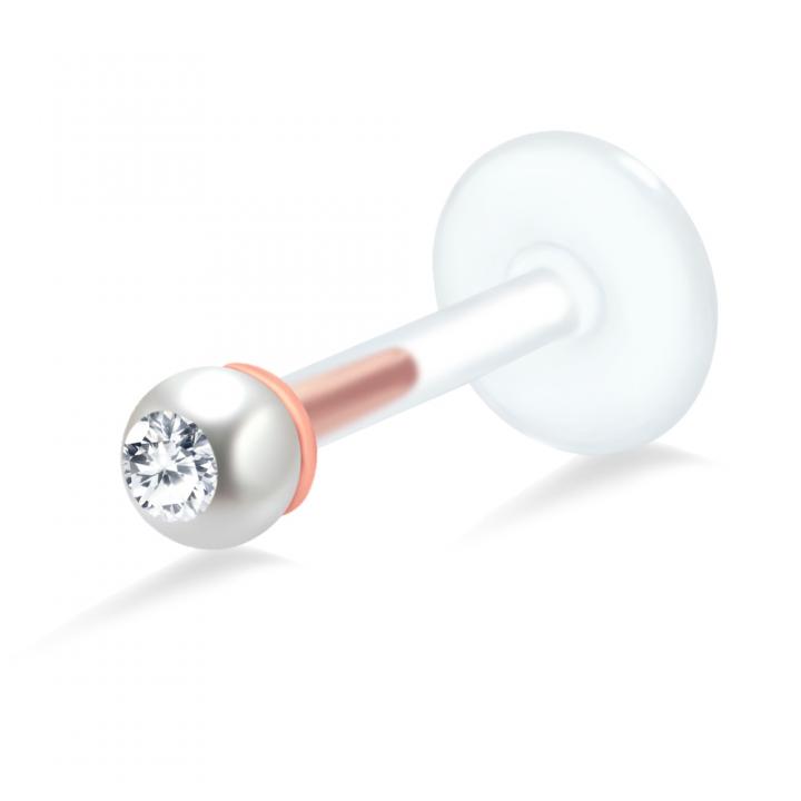 PTFE Tragus Labret Kristallperle silber schwarz goldfarbig roségoldfarbig