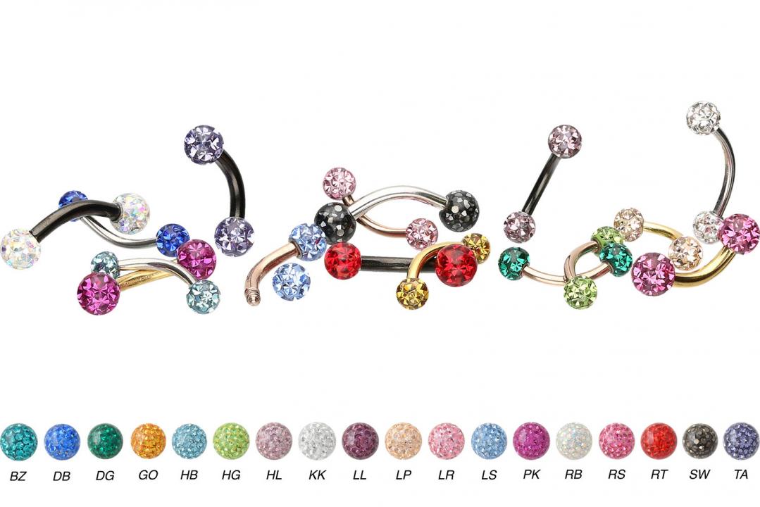 XS102 Piercing Banane Chirurgenstahl mit zwei Epoxy-Kugeln silberfarbig schwarz goldfarbig roségoldfarbig