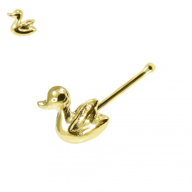 Nasenstecker Pin 9k Gelbgold Nasenpiercing Ente mit Geschenkbox