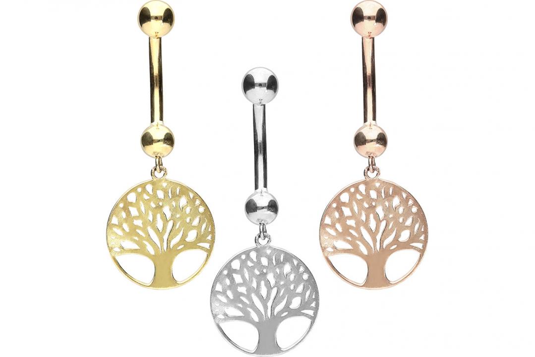 RGX1015 Geschenkidee: Bauchnabelpiercing 18karat Echtgold Lebensbaum