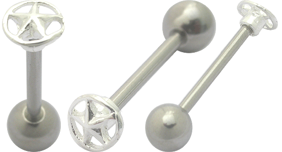sspbtp010 Zungenpiercing Barbell Stern Silber Motiv