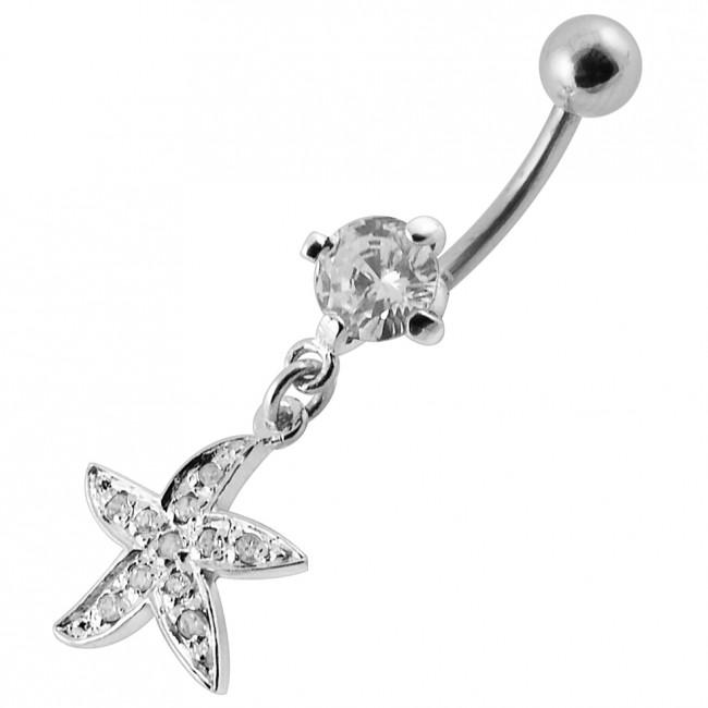 Bauchnabelpiercing Titan 925er Silber-Motiv Seestern   8mm/10mm/12mm Stablänge