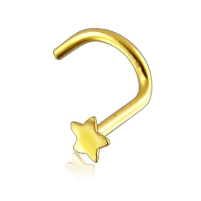 14karat Echtgold Nasenstecker Spirale Nasenpiercing Gelbgold Stern mit Geschenkbox