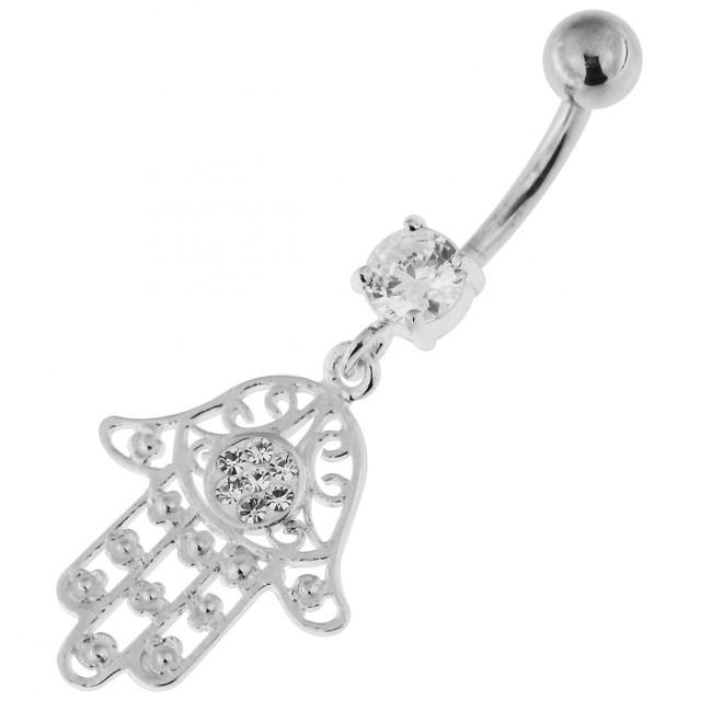 Bauchnabelpiercing Titan 925er Silber-Motiv Hand der Fatima