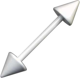 15004 Barbell Piercing weiß mit Spitzen Stahl Hantel 1.2 / 1.6mm