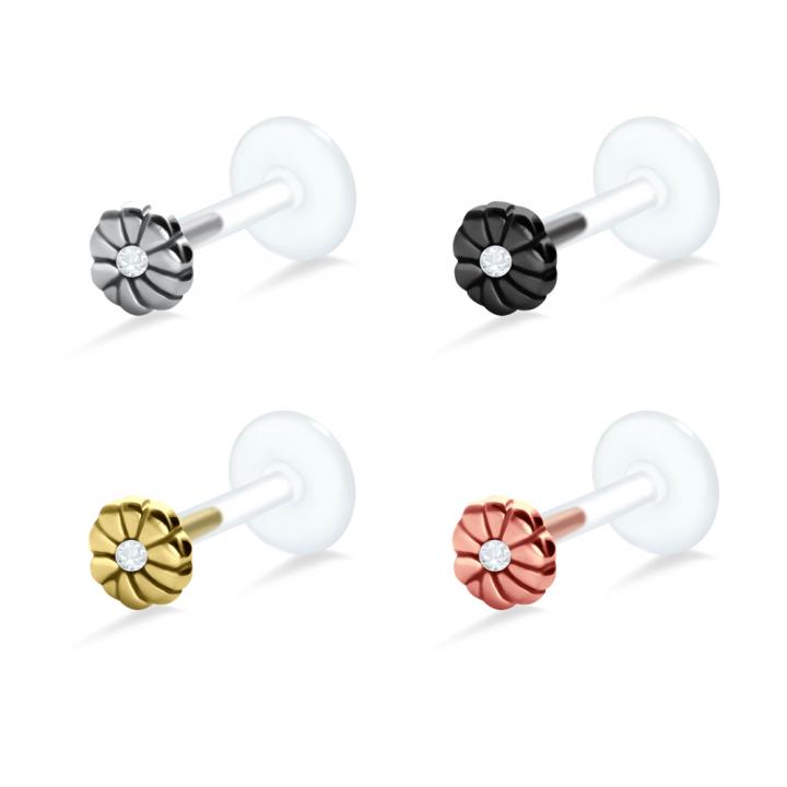 PTFE Tragus Labret Blume silber schwarz goldfarbig roségoldfarbig