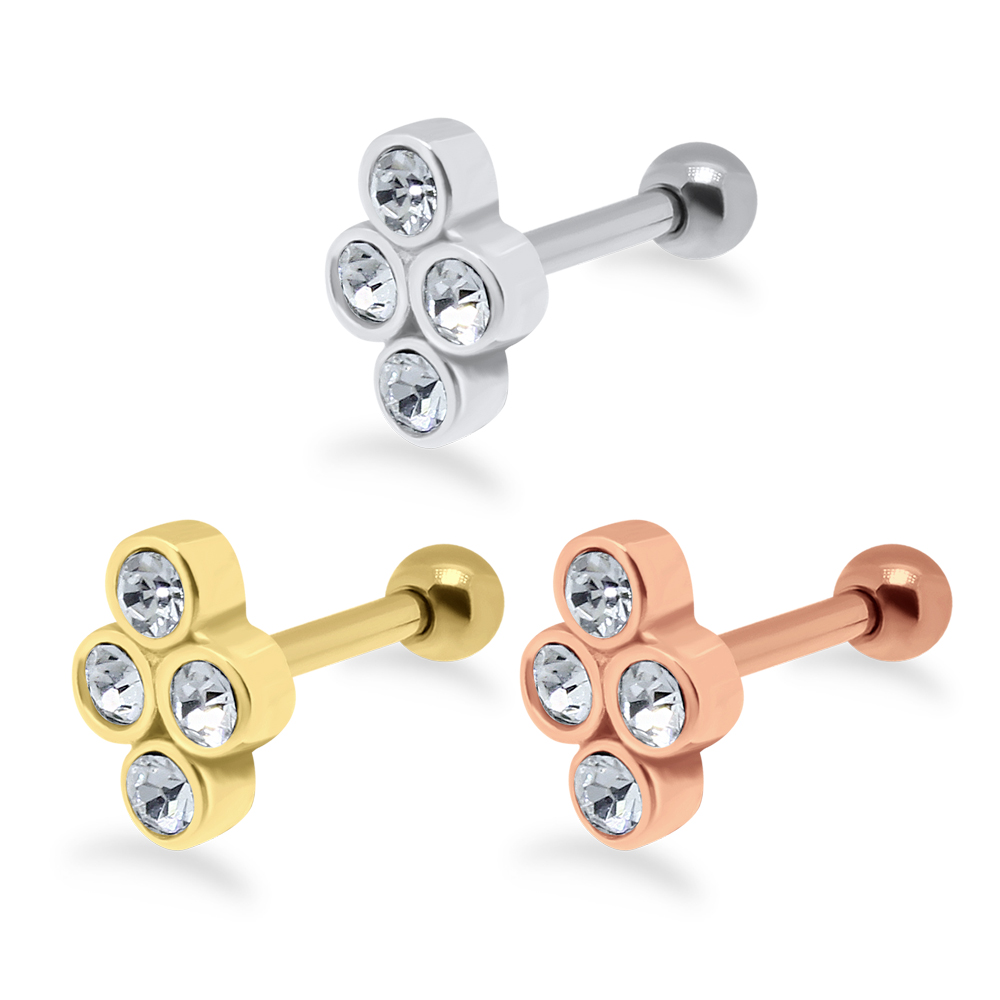 Helix Tragus Piercing vier Kristalle silberfarbig goldfarbig roségoldfarbig