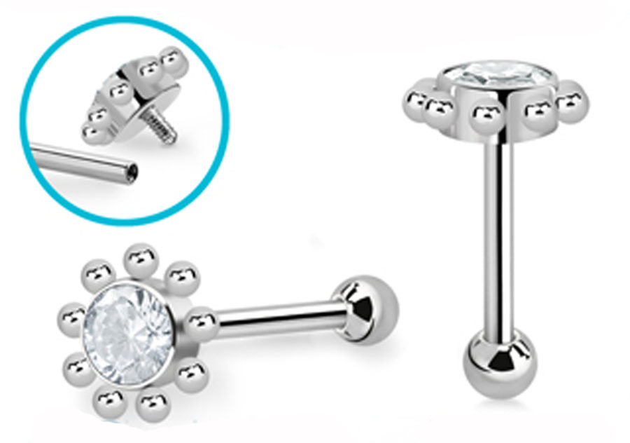 Helix Barbell Ohrpiercing Titan G23 Innengewinde mit Kristalldesign