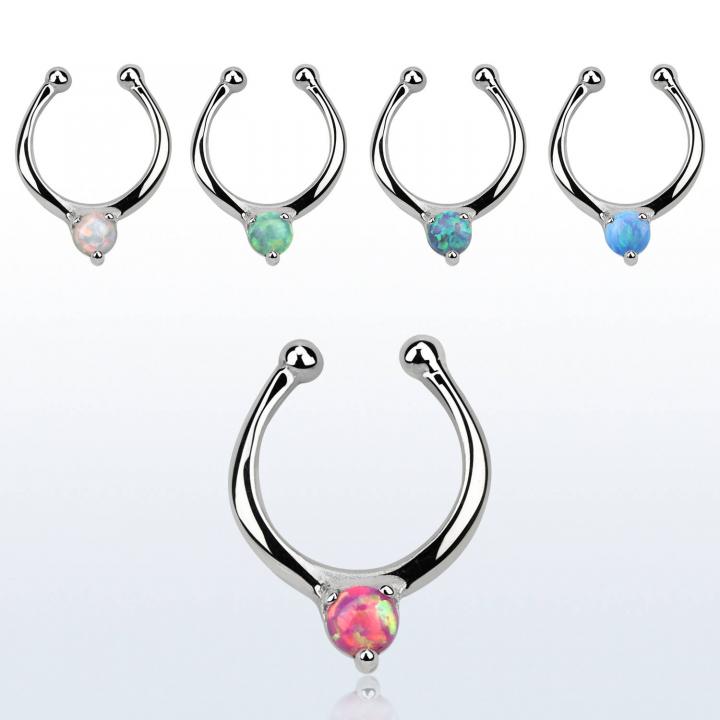 Septum Fake Piercing mit eingefasstem synthetischem 3mm-Opal