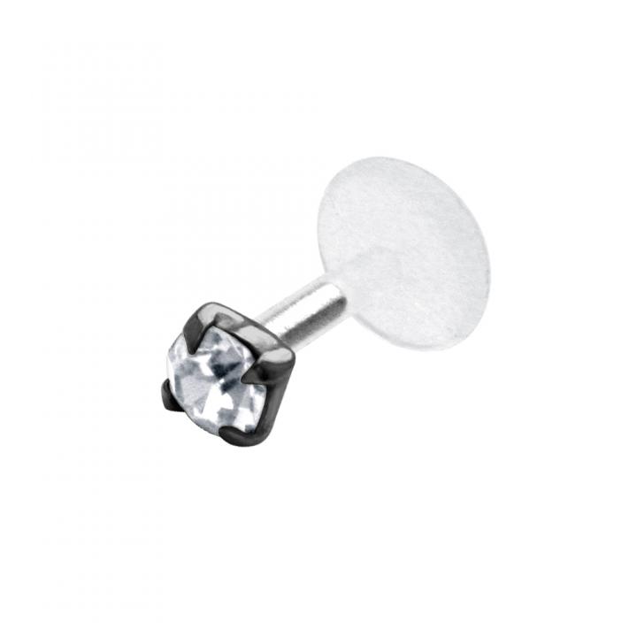 PTFE Tragus Labret mit Kristall silber schwarz goldfarbig roségoldfarbig