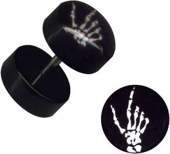 30166 Piercing Fake Ohr Plug Knochenhand Skeletthand Gothic Stahl Ohrstecker