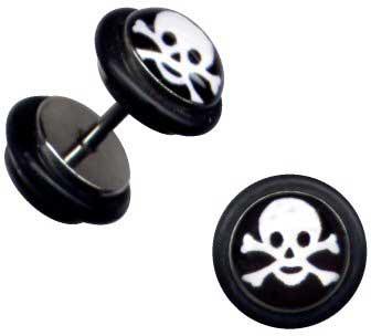 p1532_4 Fake Plug Totenkopf Skull schwarz Ohr Piercing Stahl Ohrstecker