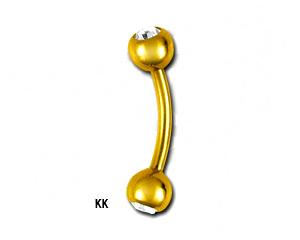 gl109c Piercing Banane goldfarbig mit zwei Kristallkugeln