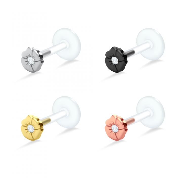 PTFE Tragus Labret Blume silber schwarz goldfarbig roségoldfarbig