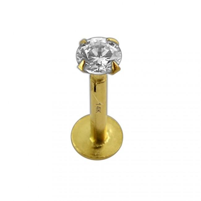 Piercing Labret Stecker 14karat Echtgold Gelbgold 3mm-Kristall Steckaufsatz mit Geschenkbox