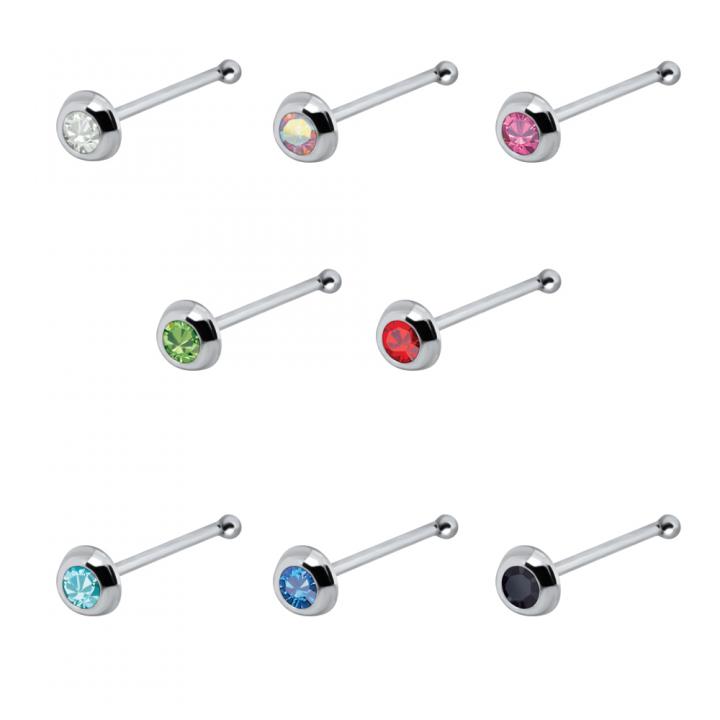 Nasenstecker Pin Silber Kristall silberfarbig mit acht wählbaren Kristallfarben