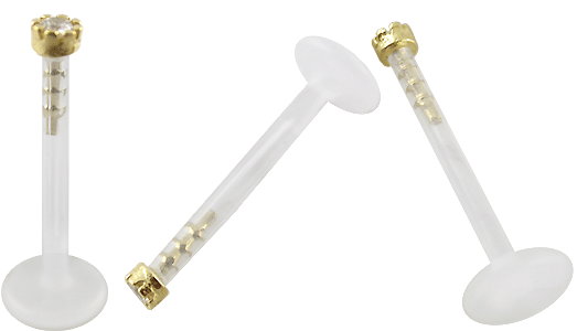 PMFK Piercing Labret Stecker 14karat Echtgold mit 2,3mm Kristall 1.2mm