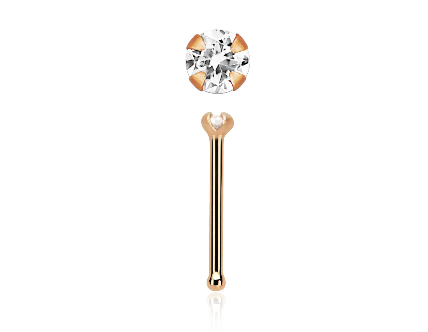 14karat Echtgold Roségold Nasenstecker Pin 1.25mm-Kristall mit Geschenkbox