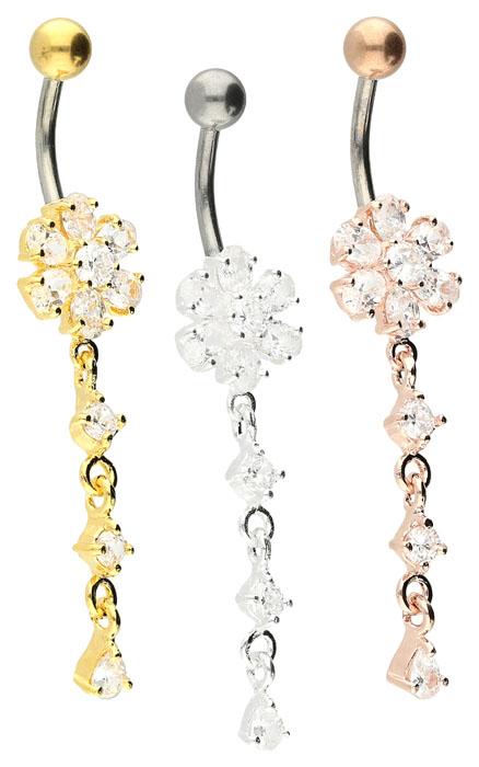 Bauchnabelpiercing Titan 925er Silber-Motiv Blume silberfarbig goldfarbig roségoldfarbig