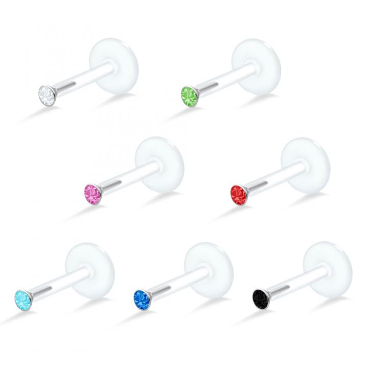 PTFE Tragus Labret 1.8mm-Kristall mit wählbarer Kristallfarbe