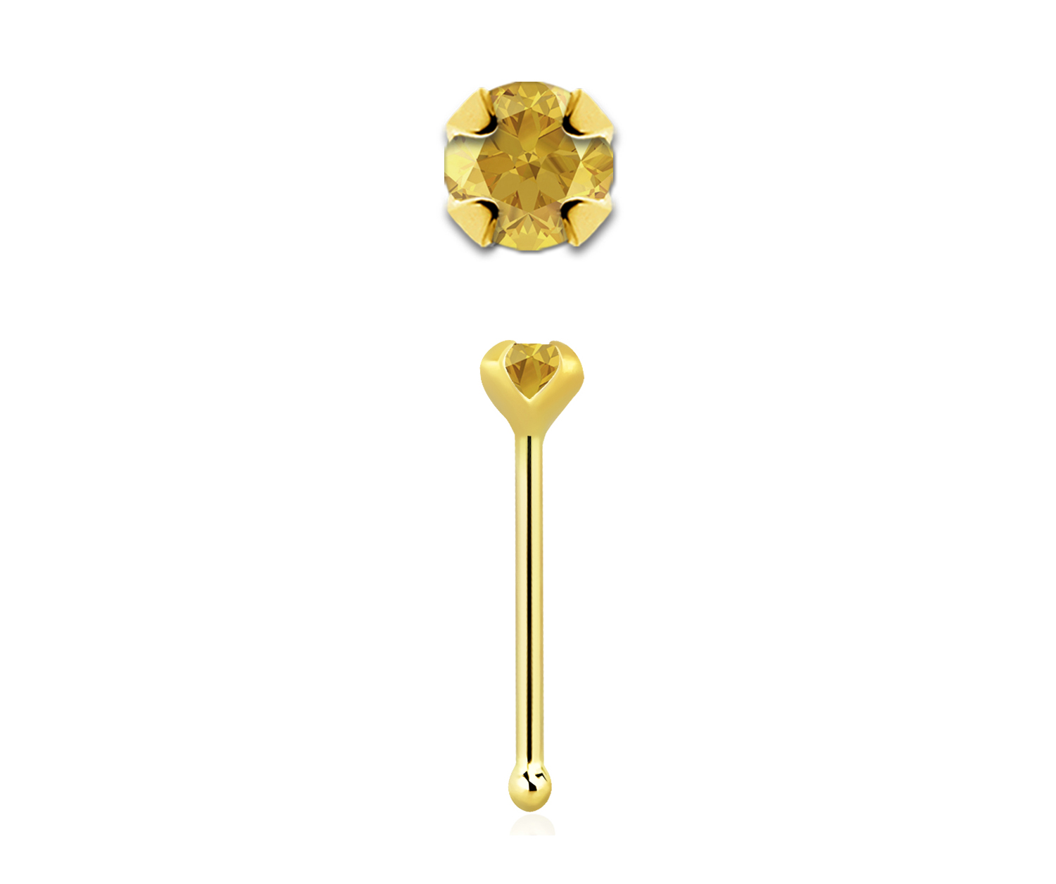 14karat Echtgold Gelbgold Nasenstecker Pin echter Citrin mit Geschenkbox