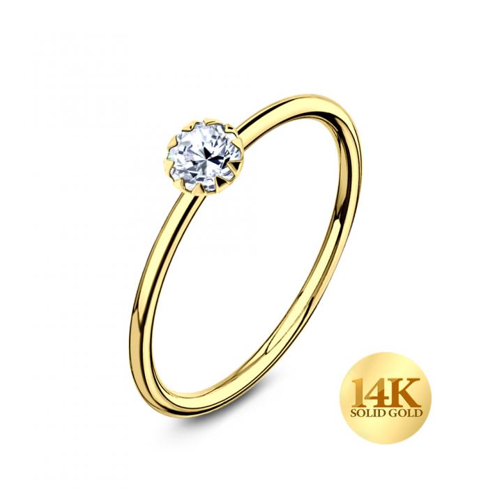 Nasenring aus 14karat Echtgold Gelbgold eingefasster  1.5mm-Kristall mit Geschenkbox