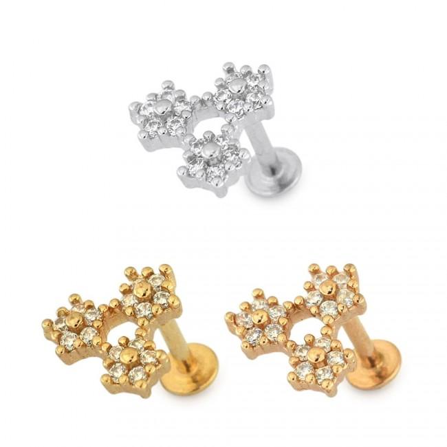 Helix Tragus Piercing drei Blumen silberfarbig goldfarbig roségoldfarbig