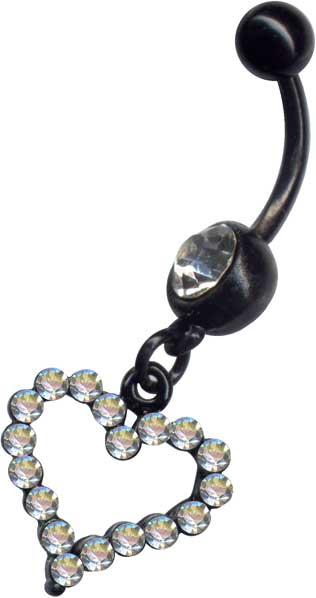 16068 RAUS-DAMIT-PREIS Bauchnabelpiercing Herz schwarz Kristall Steine Stahl