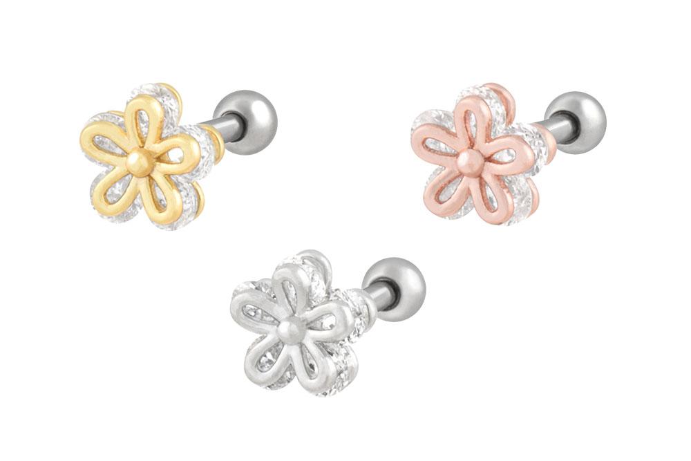 SO427 Helix Tragus Piercing silber gold rosé Kristallblume 1.2mm x 6mm