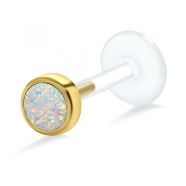 PTFE Tragus Labret mit Opal silber schwarz goldfarbig roségoldfarbig