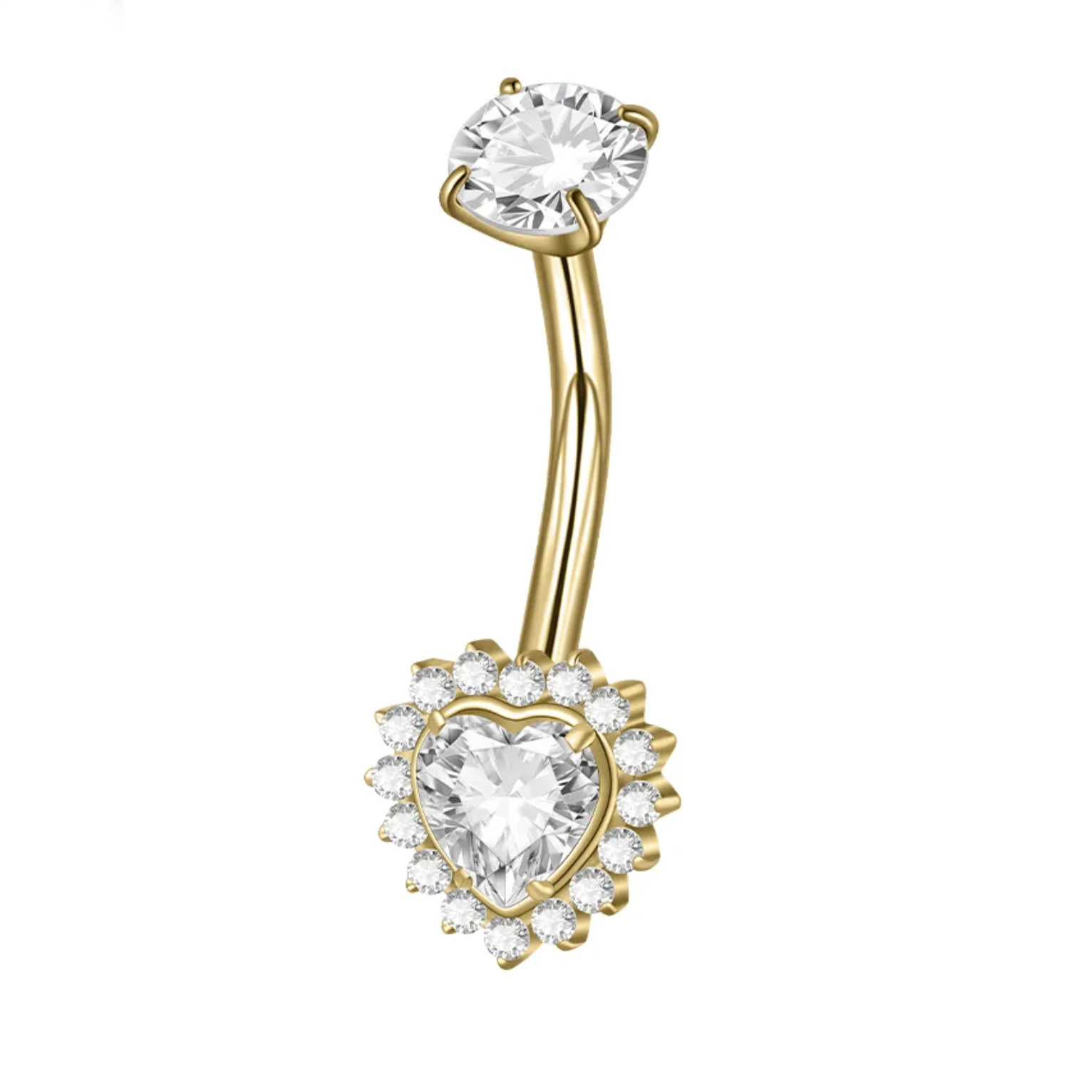 Bauchnabelpiercing Titan G23 goldfarbig mit Kristallherz