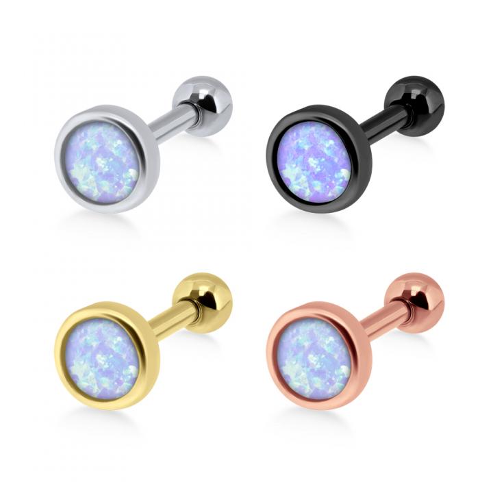 Helix Tragus Piercing synthetischer 4mm-Opal silberfarbig schwarz goldfarbig roségoldfarbig