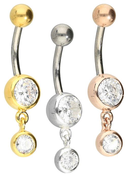 Bauchnabelpiercing Titan 925er Silber-Motiv Kristalle silberfarbig goldfarbig roségoldfarbig