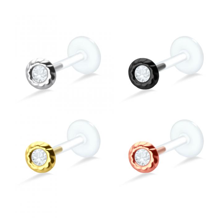 PTFE Tragus Labret Kristalldesign silber schwarz goldfarbig roségoldfarbig