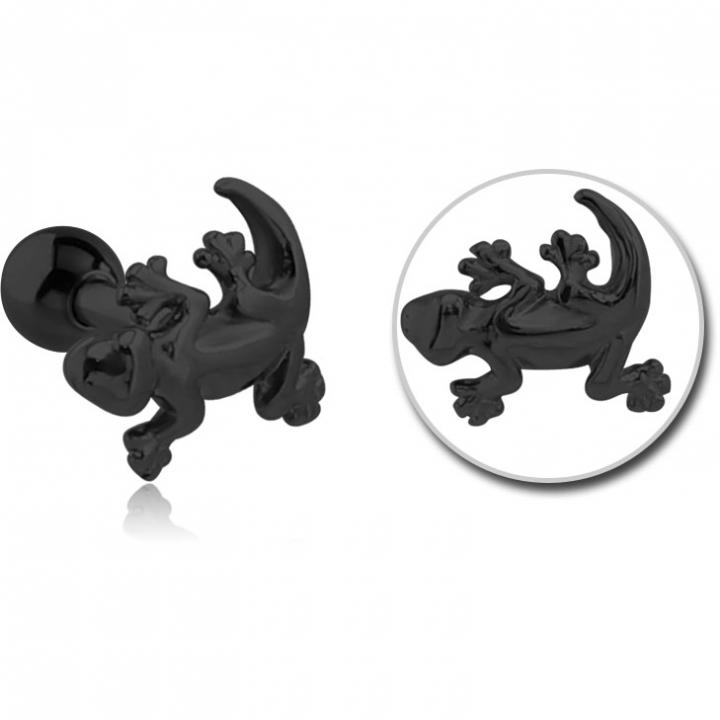 Stahl Piercing schwarz Motiv Eidechse nur Aufsatz oder mit Barbell oder Labret (wählbar)